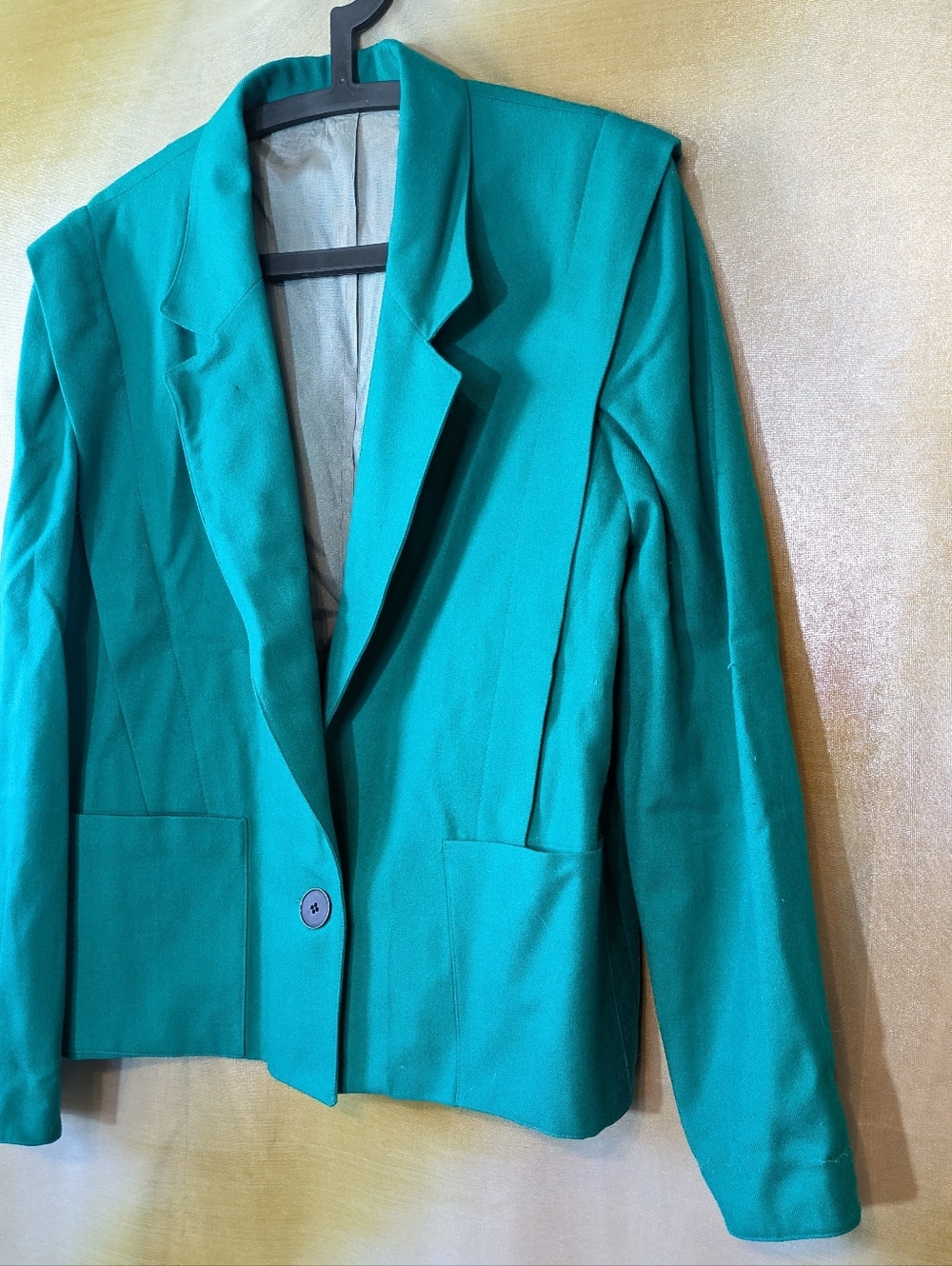 Vintage 1980 Vibrant Teal Oversized Blazer Jacket Wool Large - Picture 4 of 5